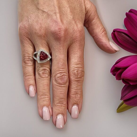 Natural Tourmaline Diamond Ring 7 14k W Gold 4.38 TCW Certified $4,950 310649 - Picture 8 of 15